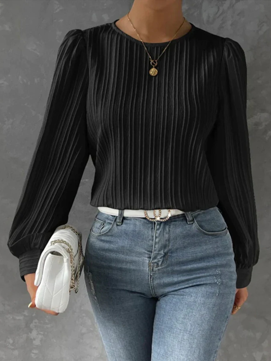 Round Neck Long Sleeve Blouse