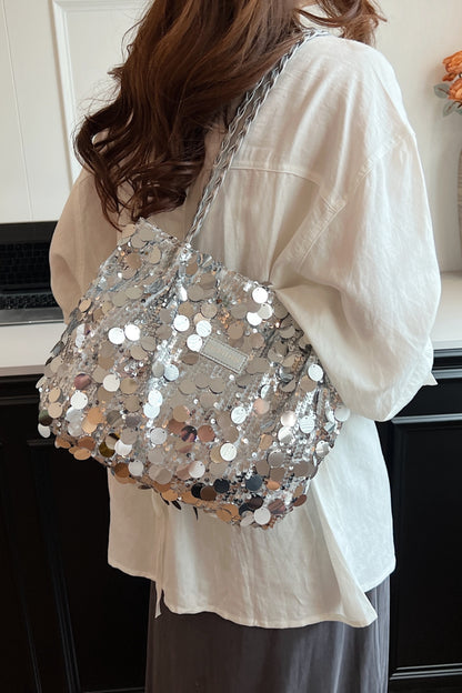 Sequin Braided Strap Shoulder Bag