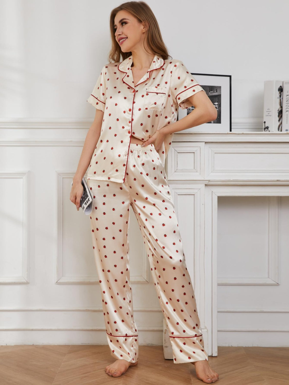 Contrast Piping Pocketed Top and Pants Lounge Set