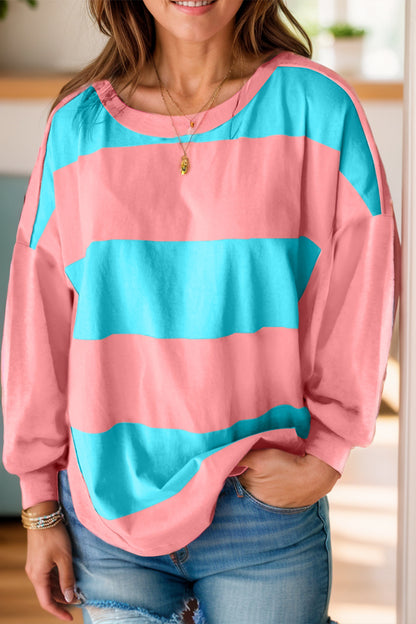 Color Block Round Neck Long Sleeve Top