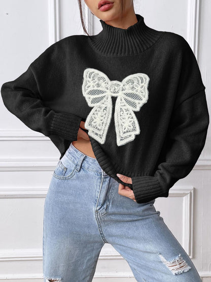 Bow Turtleneck Long Sleeve Sweater