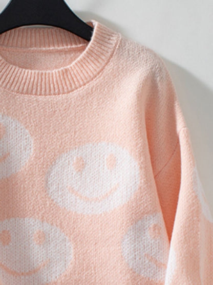 Smile Pattern Round Neck Long Sleeve Sweater