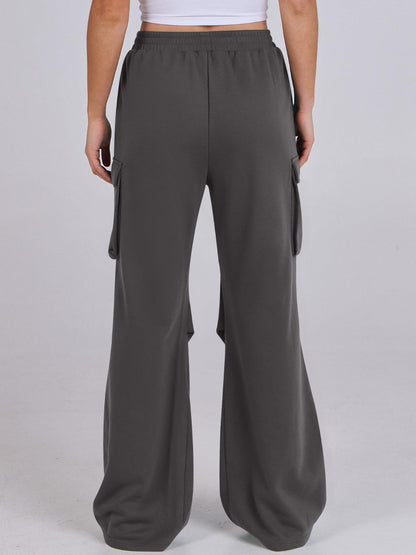 Elastic Waist Wide Leg Pants with Pockets