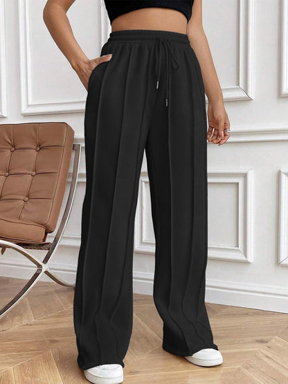 Drawstring Elastic Waist Pants with Pockets