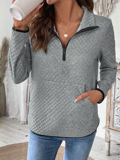 Perfee Texture Half Zip Long Sleeve Sweatshirt