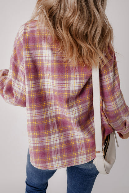 Plaid Collared Neck Button Up Shacket