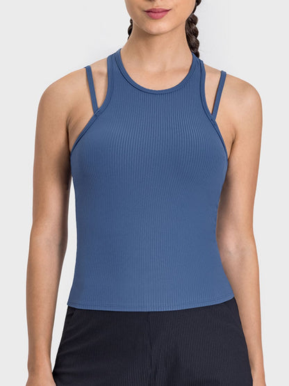 Cutout Round Neck Racerback Active Tank