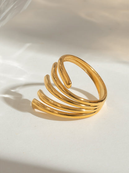 18K Gold-Plated Stainless Steel Irregular Lines Open Ring