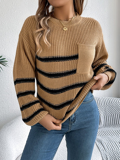 Striped Round Neck Long Sleeve Sweater