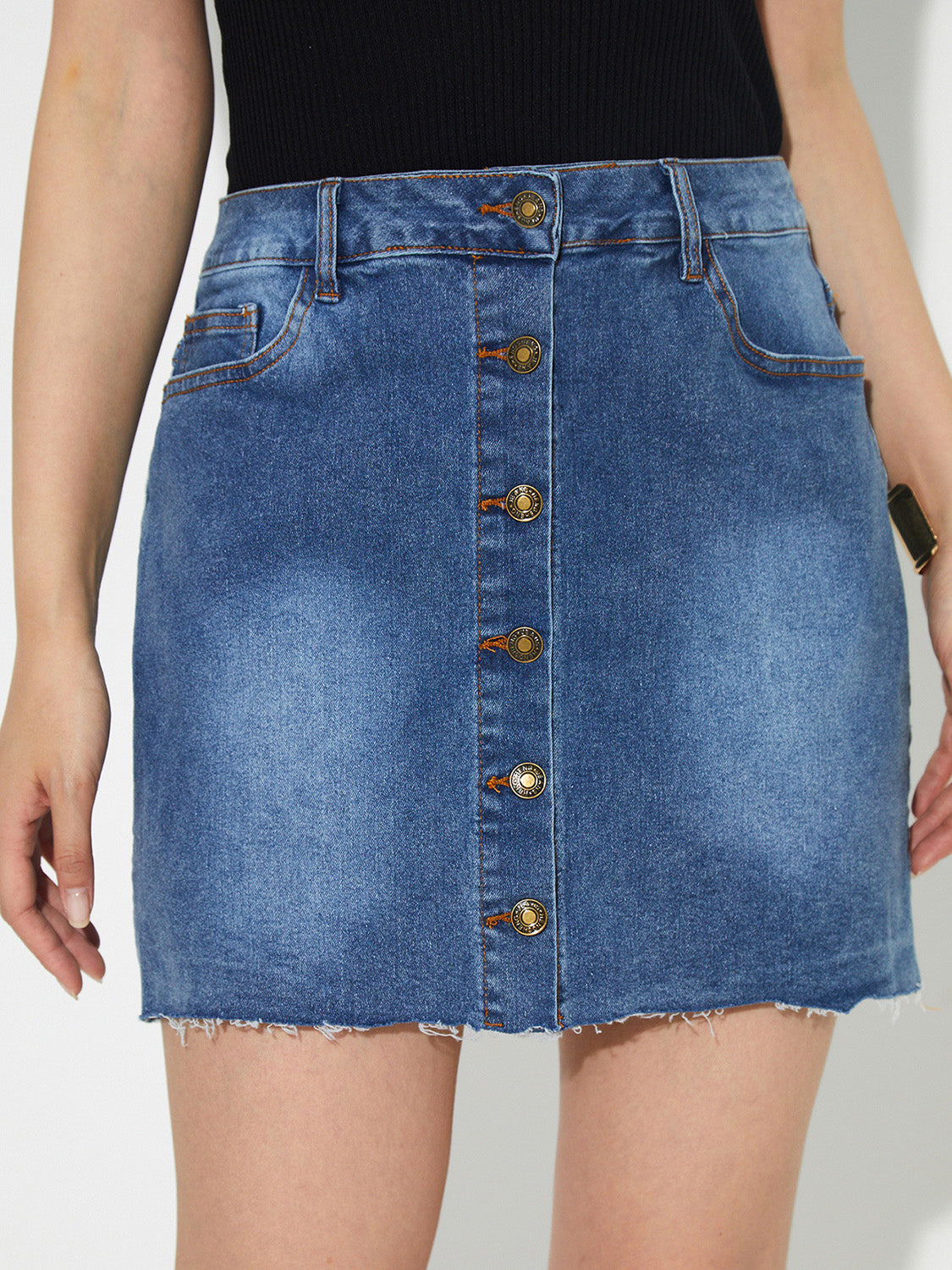 Pocketed Button Up Denim Skirt