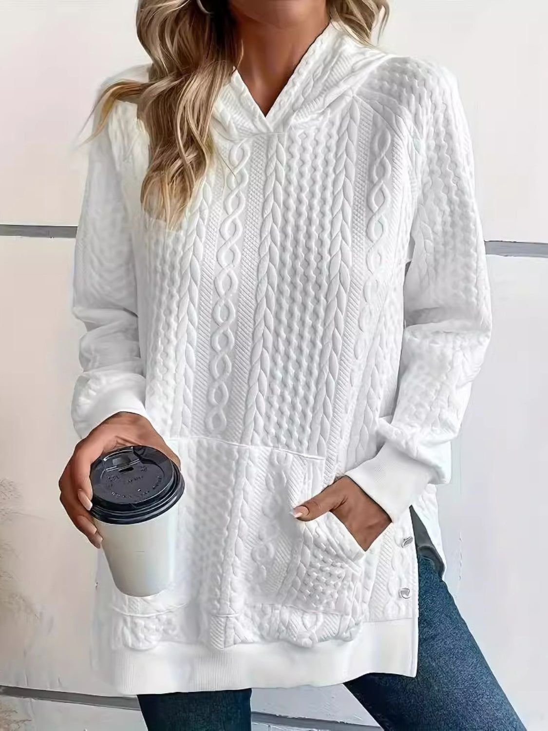 Plus Size Texture Long Sleeve Hoodie