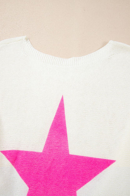 Star Contrast Round Neck Long Sleeve Knit Top