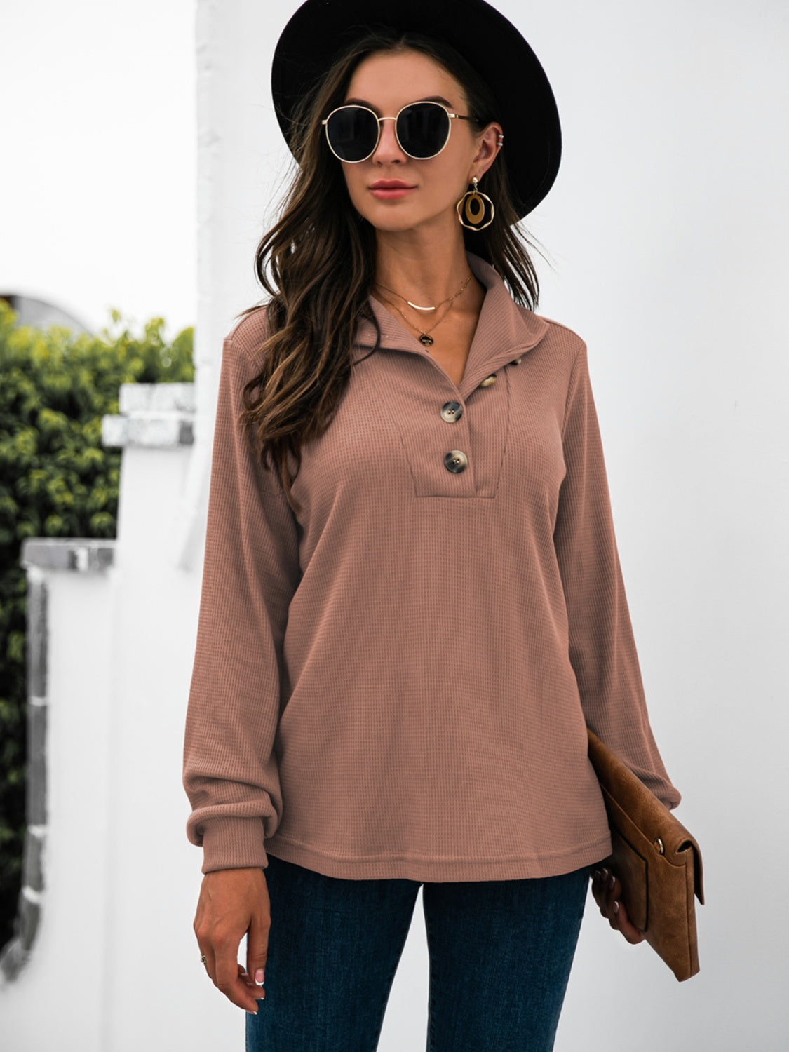 Half Button Long Sleeve T-Shirt