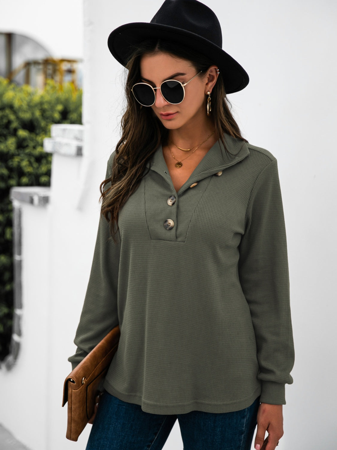 Half Button Long Sleeve T-Shirt