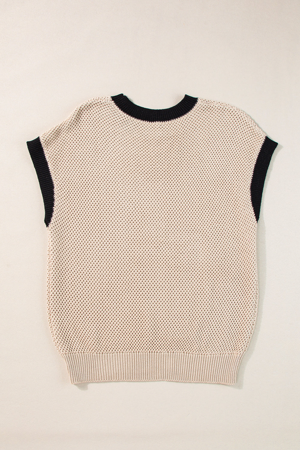 Contrast Trim Round Neck Cap Sleeve Knit Top