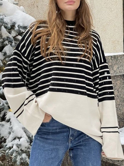 Striped Mock Neck Long Sleeve Sweater