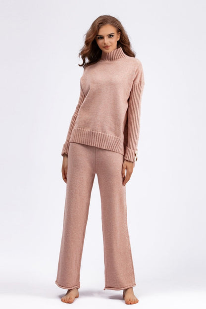 Basic Bae High- Low Turtleneck Long Sleeve Top and Pants Sweater Set