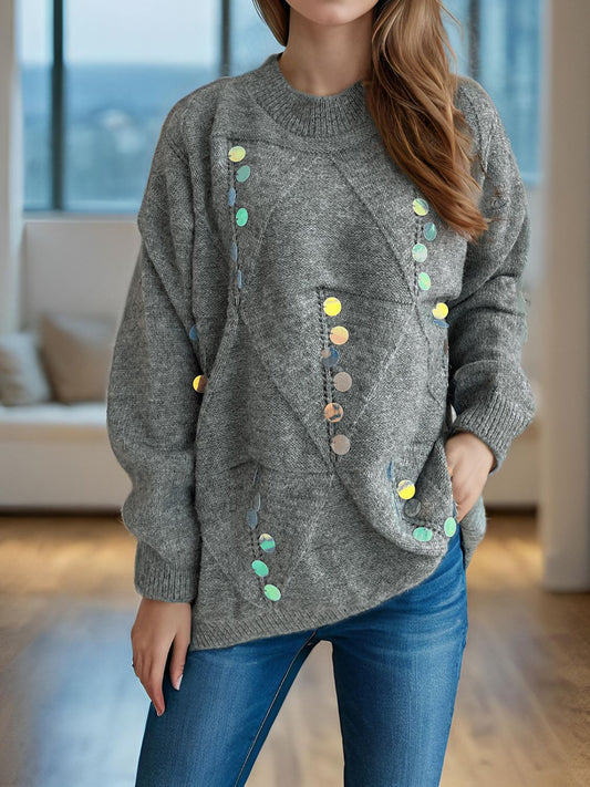 Sequin Mock Neck Long Sleeve Sweater