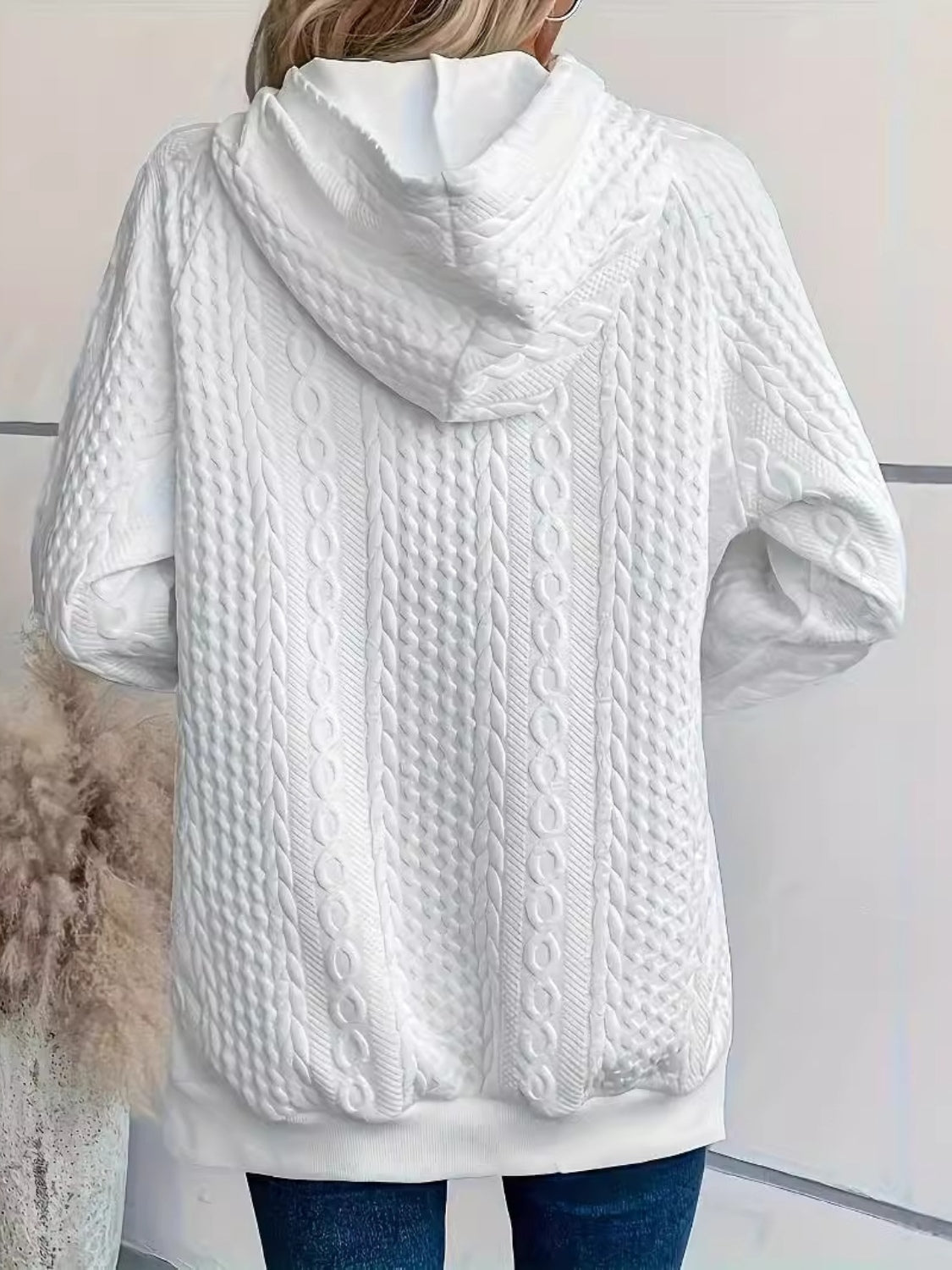 Plus Size Texture Long Sleeve Hoodie