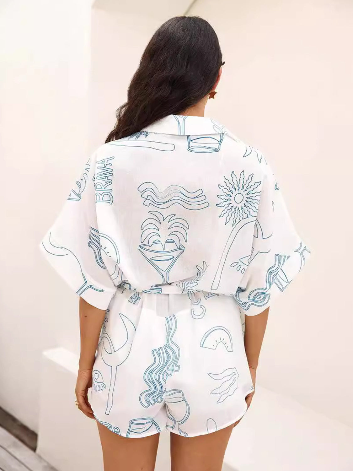 Printed Collared Neck Half Sleeve Romper