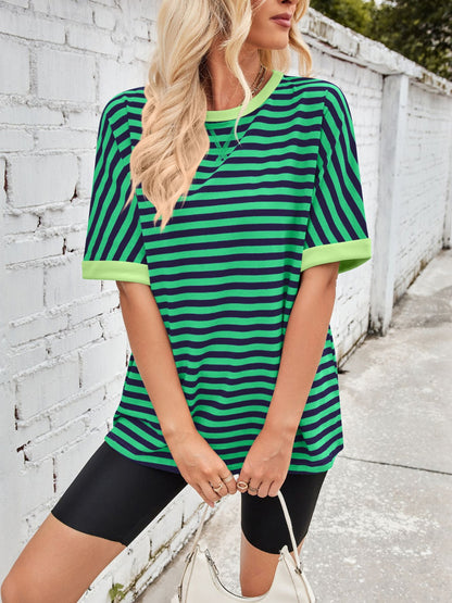 Lovelet Striped Round Neck Half Sleeve T-Shirt