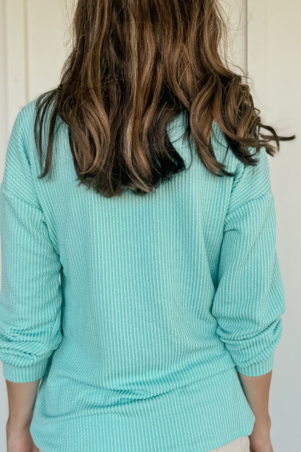 Corded Knit Round Neck Long Sleeve Top