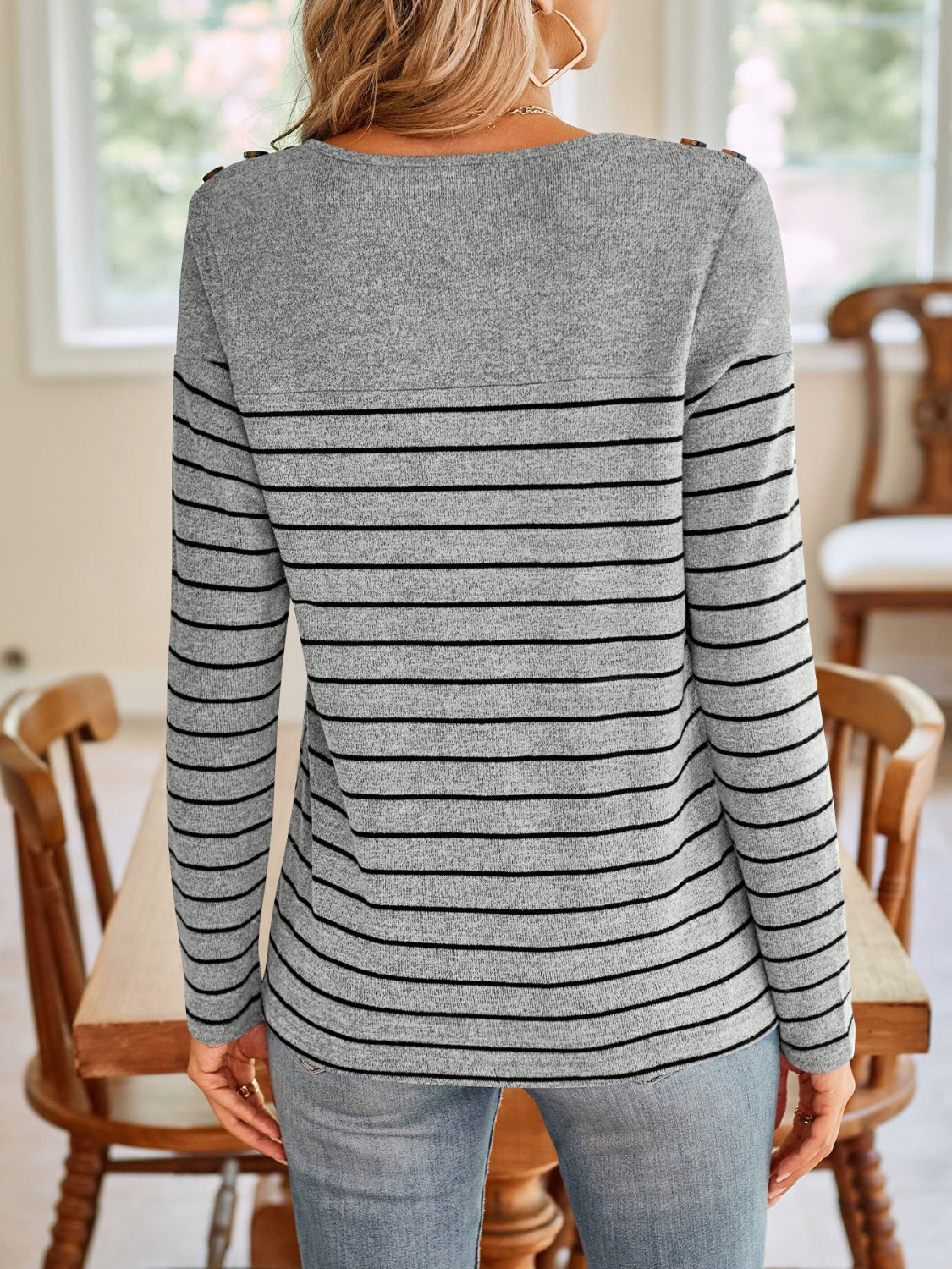 Striped Round Neck Long Sleeve T-Shirt