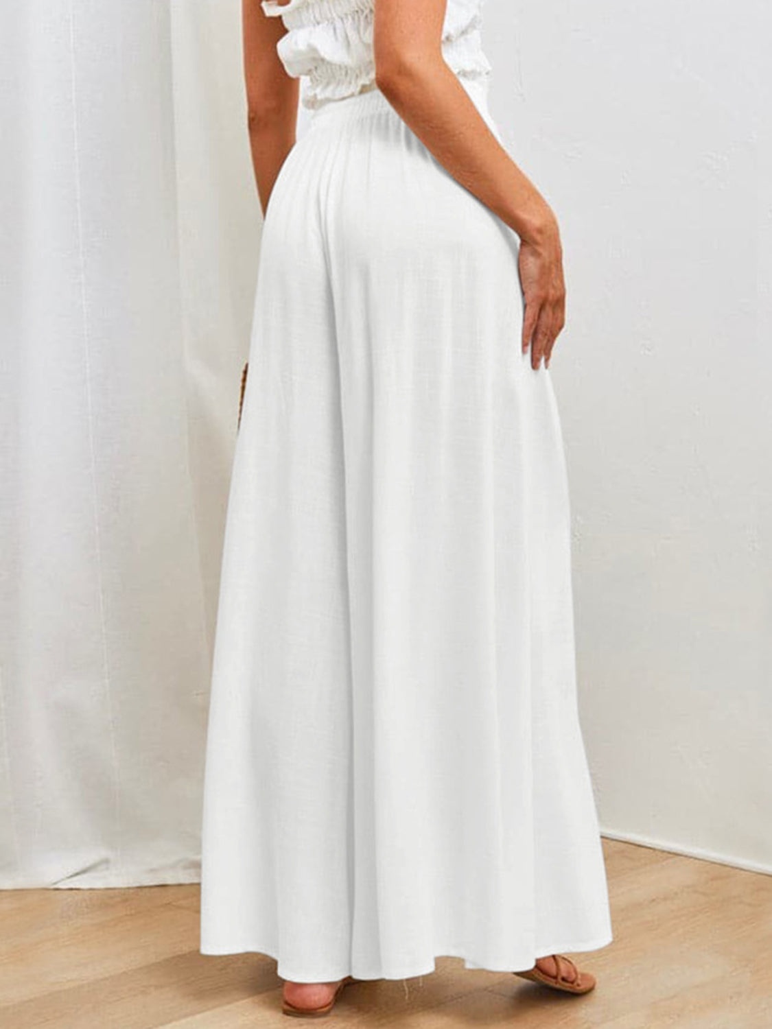 Drawstring Wide Leg Pants with Pockets