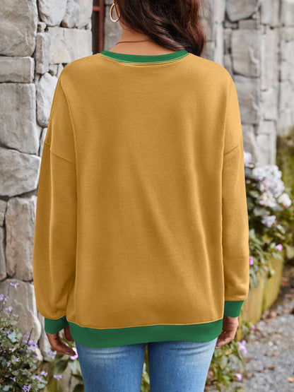 Contrast Round Neck Long Sleeve Sweatshirt