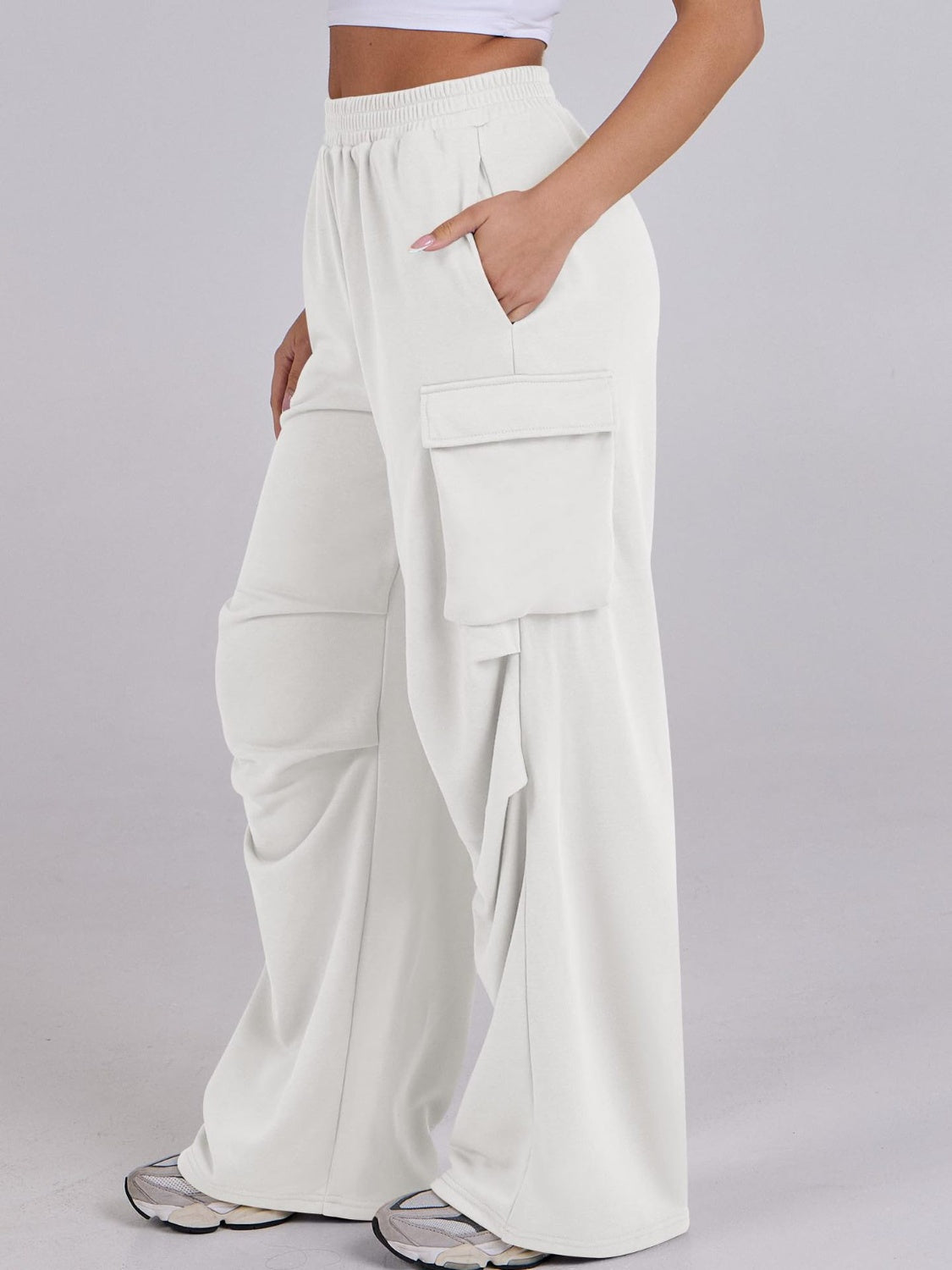 Elastic Waist Wide Leg Pants with Pockets