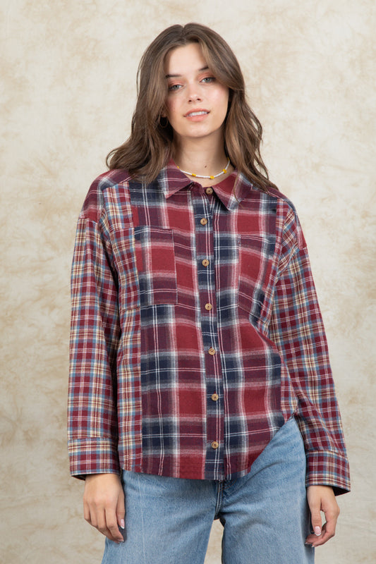 Plaid Collared Neck Button Up Long Sleeve Shirt