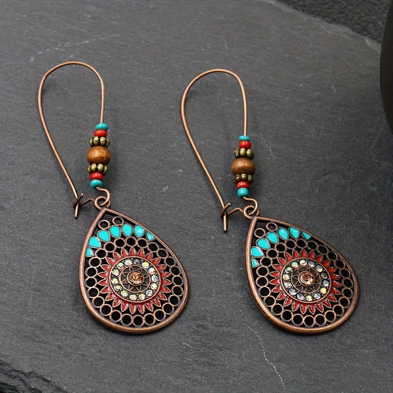 Alloy Oil Drip Beaded Teardrop Earrings