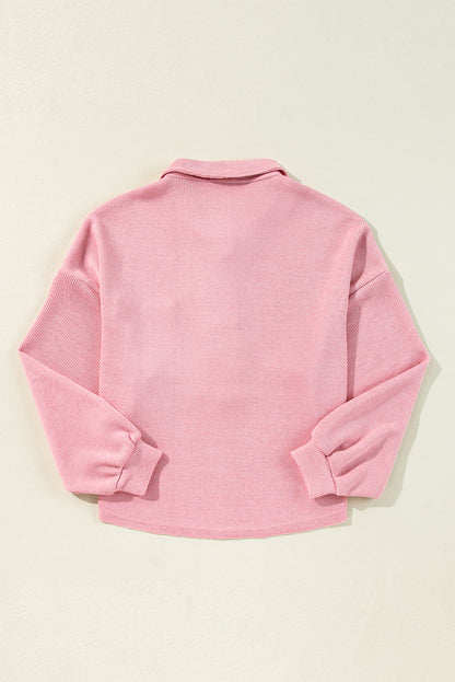 Pocketed Half Button Long Sleeve Sweatshirt