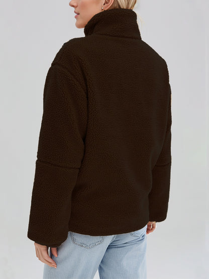 Turtleneck Zip Up Long Sleeve Plush Jacket