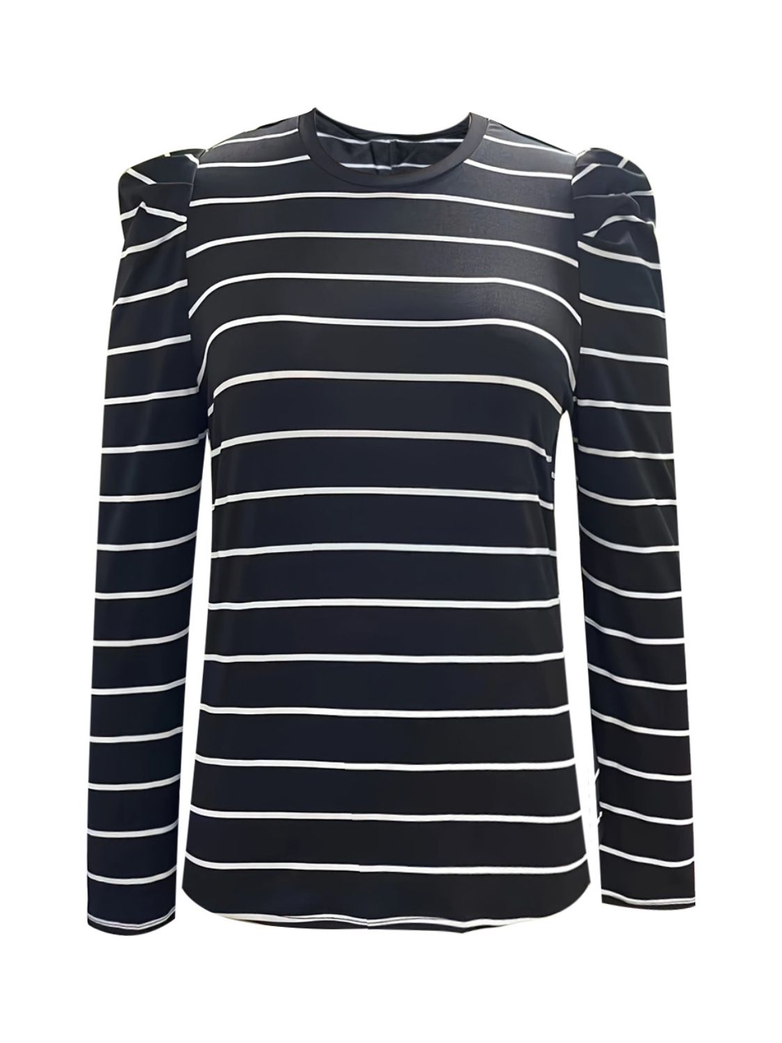 Full Size Striped Round Neck Puff Sleeve T-Shirt