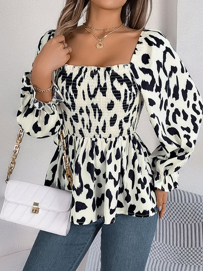 Square Neck Flounce Sleeve Blouse