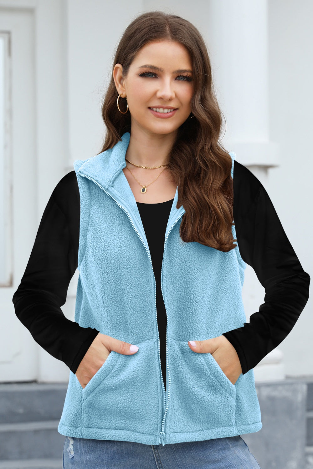 Zip Up Vest Coat with Pockets