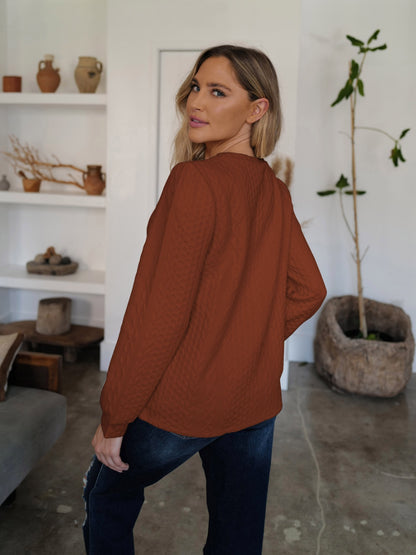 Textured Round Neck Long Sleeve Sweatshirt