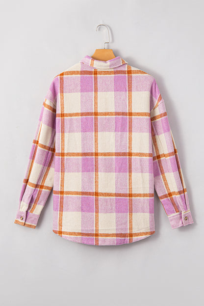 Plaid Corduroy Pockets Brushed Checkered Shacket