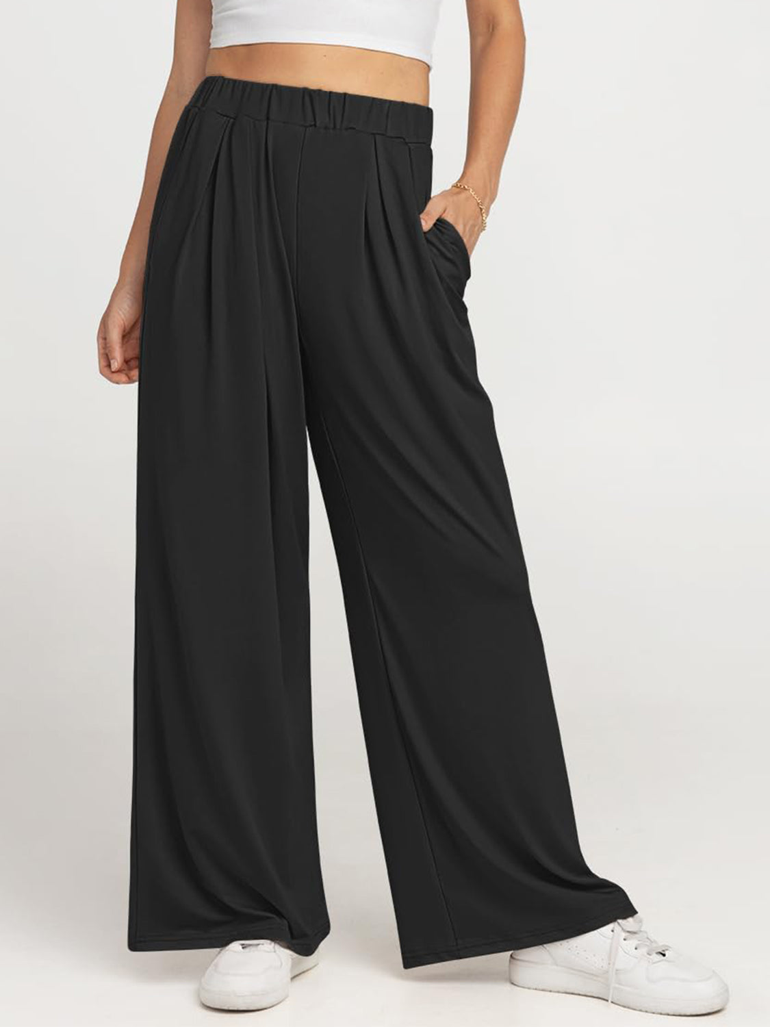 Elastic Waist Wide Leg Pants