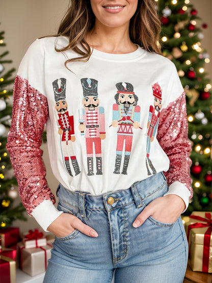 Sequin Nutcracker Round Neck Long Sleeve Sweatshirt