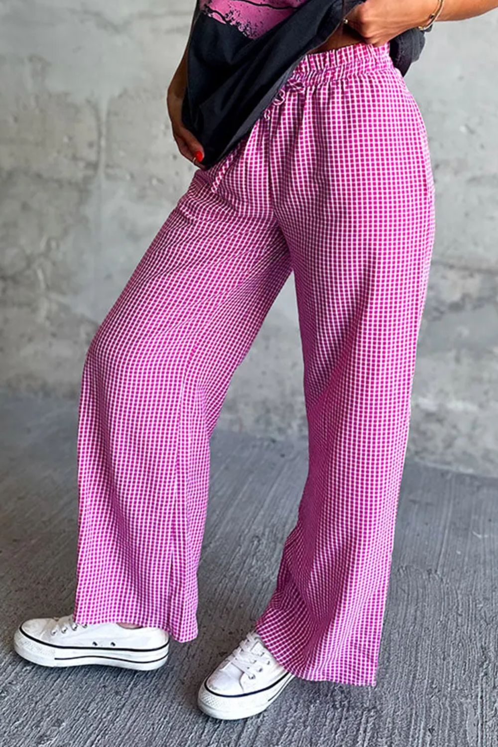 Plaid Wide Leg Pants with Pockets