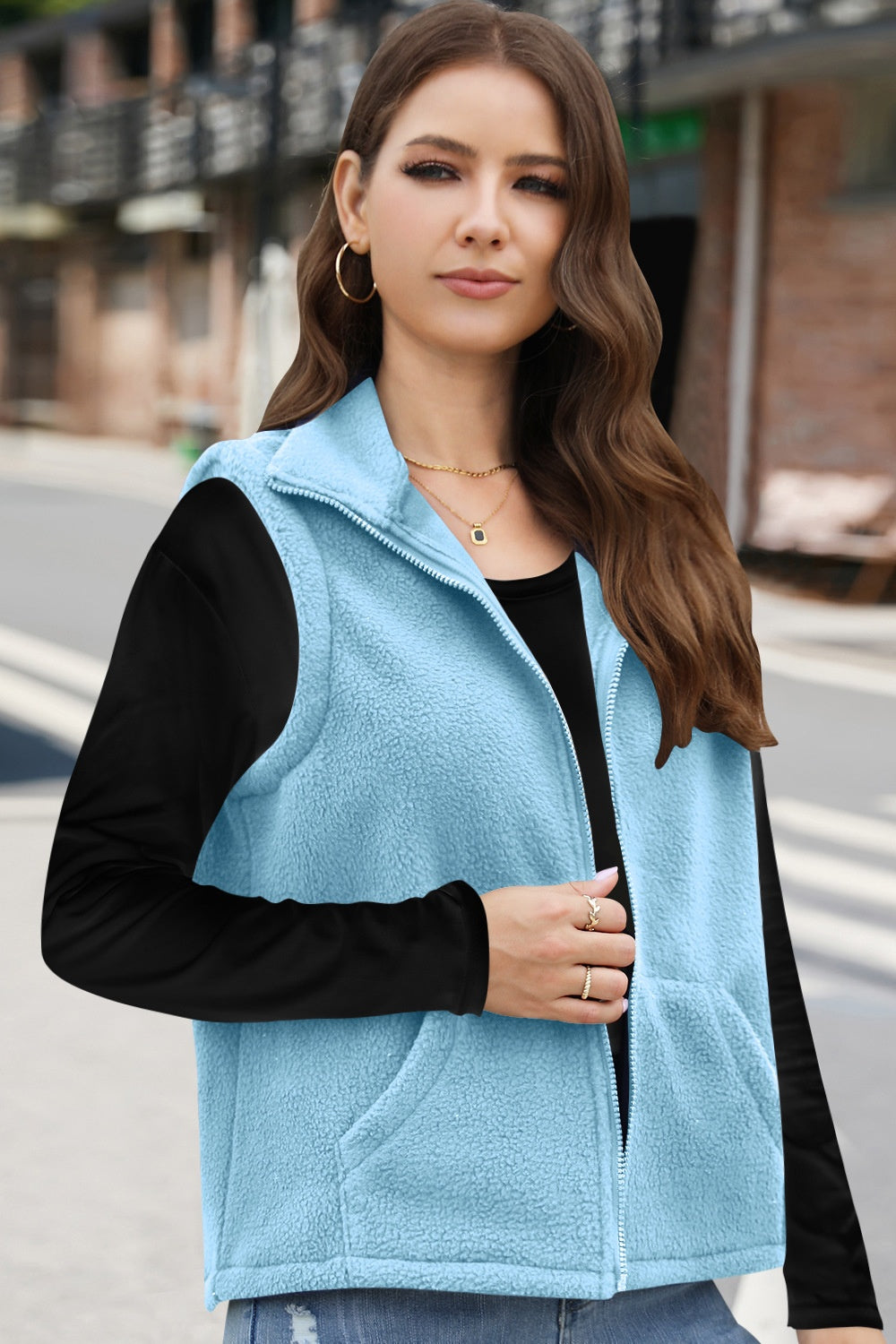 Zip Up Vest Coat with Pockets