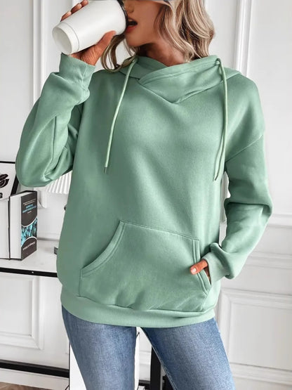 Drawstring Long Sleeve Hoodie with Kangaroo Pocket