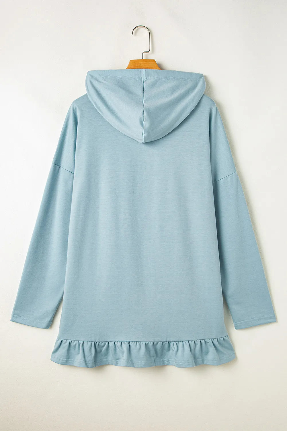 Drawstring Ruffled Dropped Shoulder Long Sleeve Hoodie