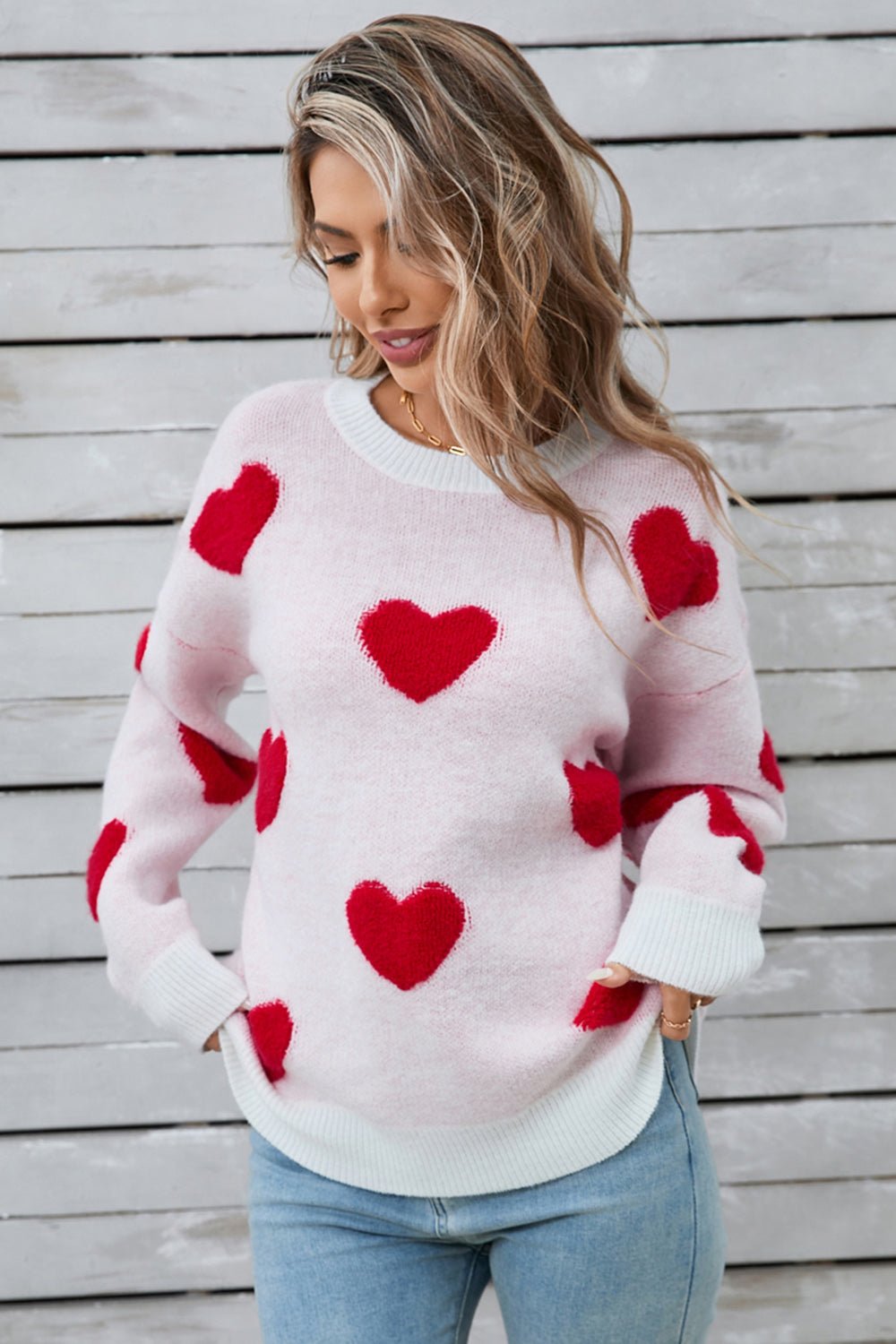 Angel Wings Heart Round Neck Long Sleeve Sweater