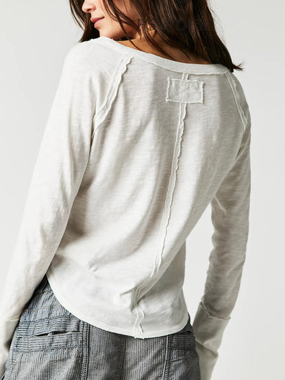 Exposed Seam Notched Long Sleeve T-Shirt