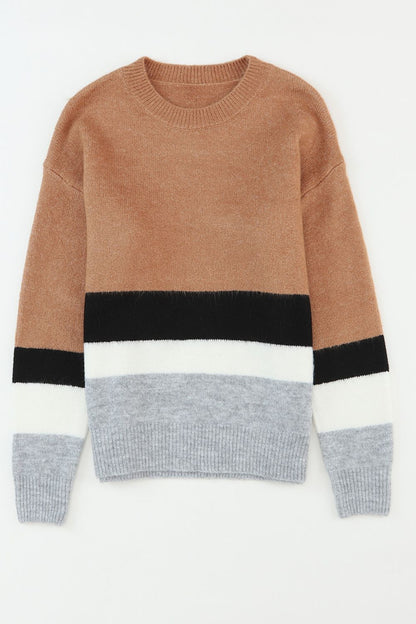 Color Block Round Neck Dropped Shoulder Sweater