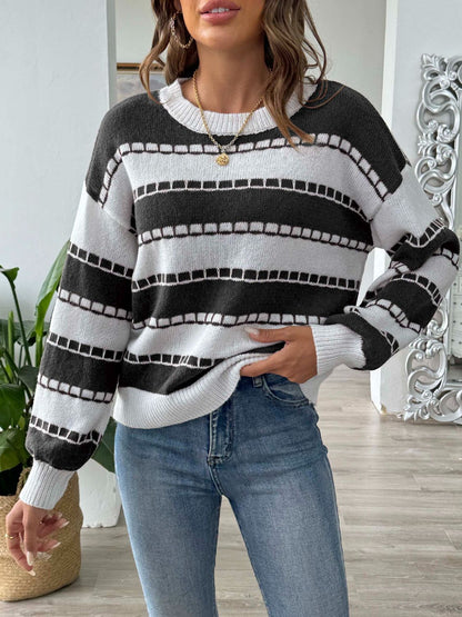 Striped Round Neck Long Sleeve Sweater