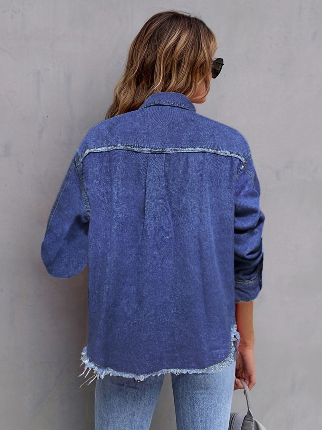 Pocketed Collared Neck Long Sleeve Denim Shirt